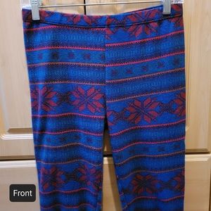 💋2/$30💋 Snowflake Warm Leggings Stretchy Thick Soft Winter Blue Red Sz Small